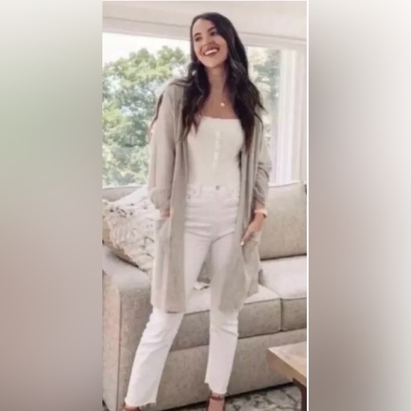 Donni Sandwash Ribbed Open Cardigan Sweater Gray Beige One Size Womens - Picture 1 of 10